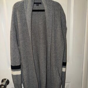 American Eagle Outfitters Gray Cardigan with Black and White Stripes